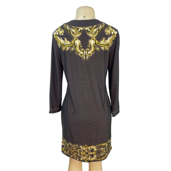 BCBG MAXAZRIA Womens Gold Baroque Print Long-Sleeve Tunic Dress Size M - Picture 2 of 6